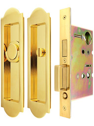 Premium Pocket-Door Mortise Lock Set with Arched Pulls.
