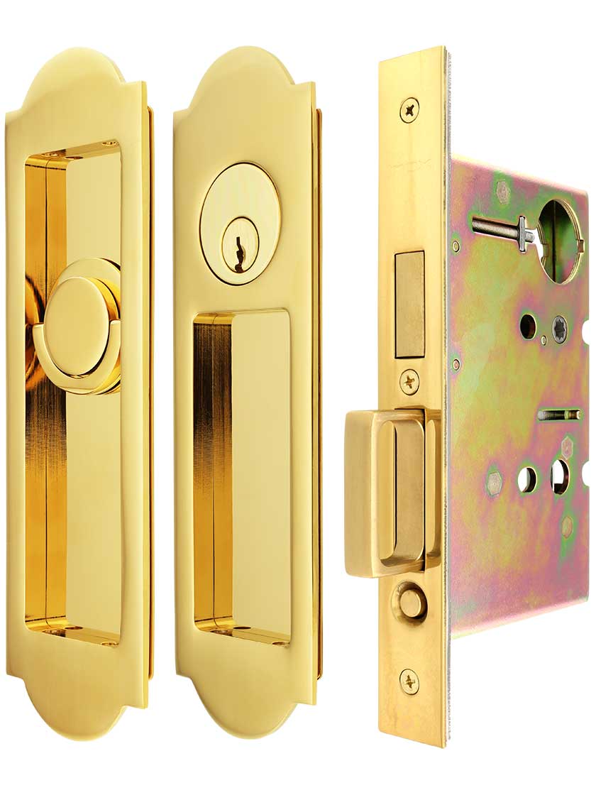 Premium Keyed PocketDoor Mortise Lock Set with Arched Pulls House of