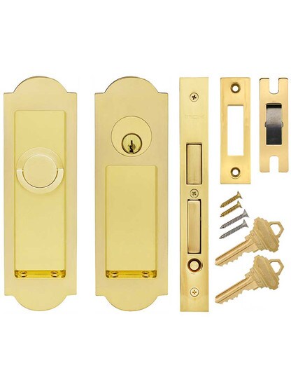 Alternate View of Premium Keyed Pocket-Door Mortise Lock Set with Arched Pulls.