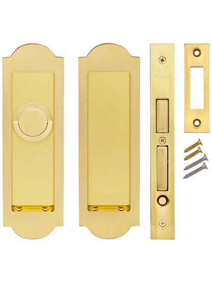 Alternate View of Premium Patio Pocket-door Mortise Lock set with Arched Pulls.