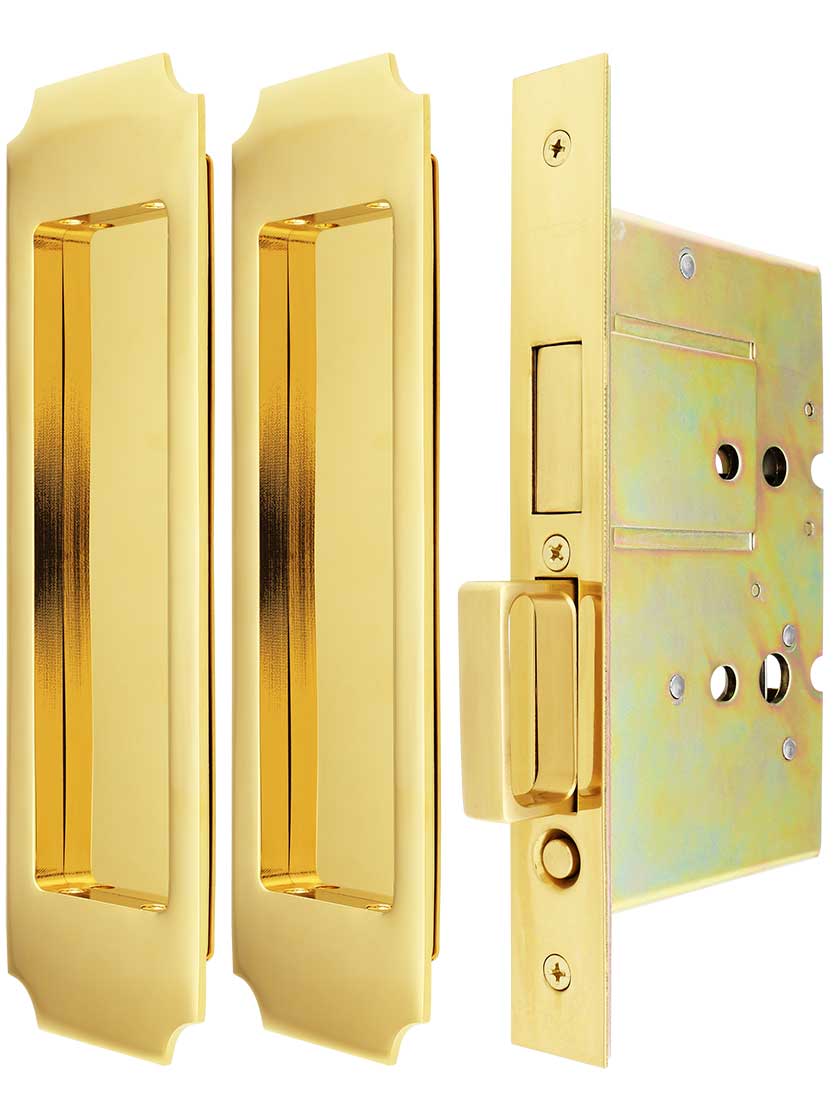 Premium Dummy PocketDoor Mortise Lock Set with Chamfered Corner Pulls