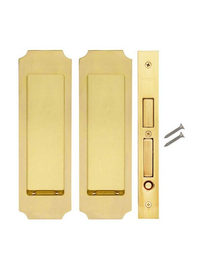 Alternate View of Premium Dummy Pocket-Door Mortise Lock Set with Chamfered Corner Pulls.