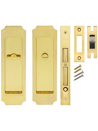 Alternate View of Premium Pocket-Door Mortise Lock Set with Chamfered Corner Pulls.