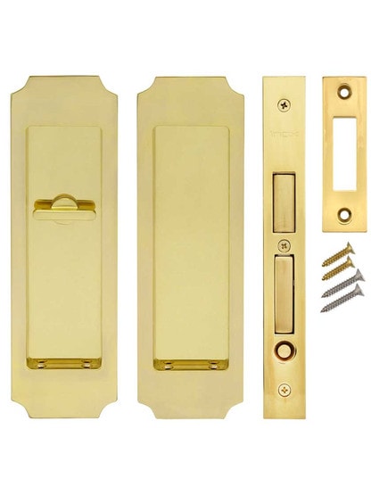 Alternate View of Premium Patio Pocket-door Mortise Lock set with Chamfered Corner Pulls.
