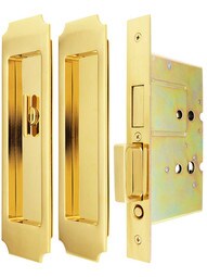Premium Patio Pocket-door Mortise Lock set with Chamfered Corner Pulls.