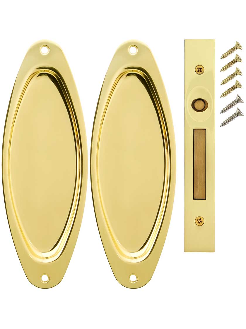Moreland Pocket Door Mortise Edge Pull Set with Oval Pulls House of