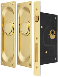 Bryn Mawr Pocket Door Mortise Lock Set with Rectangular Pulls.