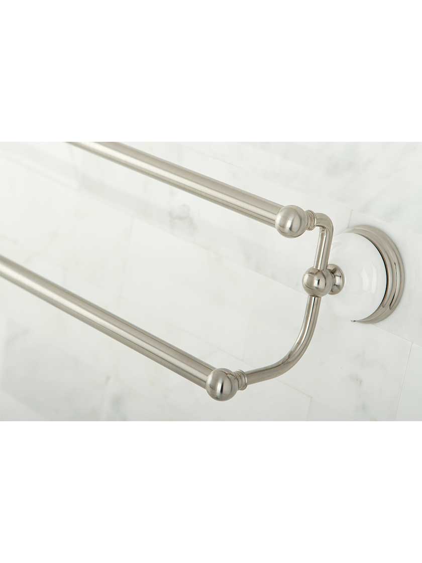 24" Cumberland Dual Towel Bar with Brass and White Porcelain Rosettes House of Antique Hardware
