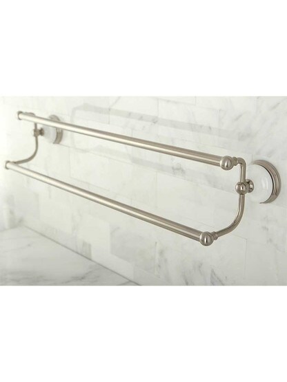 Alternate View 5 of 24 inch Cumberland Dual Towel Bar with Brass and White Porcelain Rosettes.