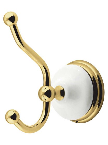 Cumberland Towel Hook with Brass and White Porcelain Rosette.