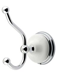 Cumberland Towel Hook with Brass and White Porcelain Rosette.