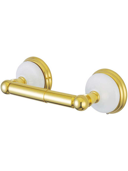 Cumberland Toilet Paper Holder with Brass and White Porcelain Rosettes.