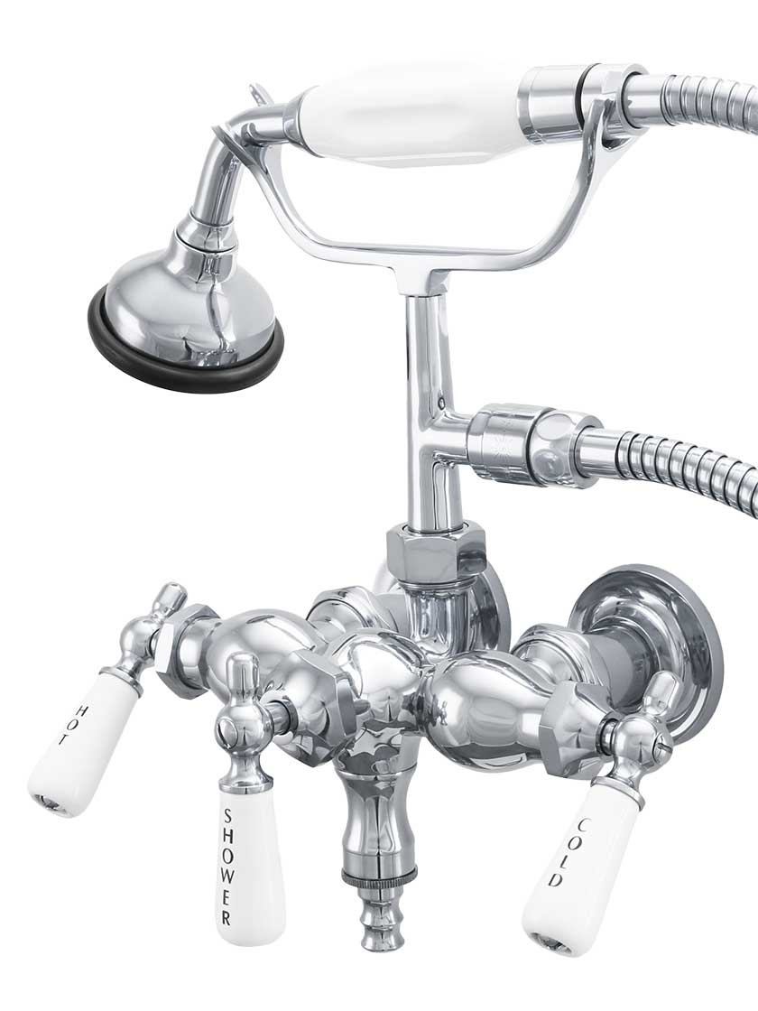 Rhine Clawfoot Tub Faucet with White Porcelain Levers and Hand Shower