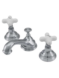 Mead Widespread Bathroom Faucet with White Porcelain Cross Handles