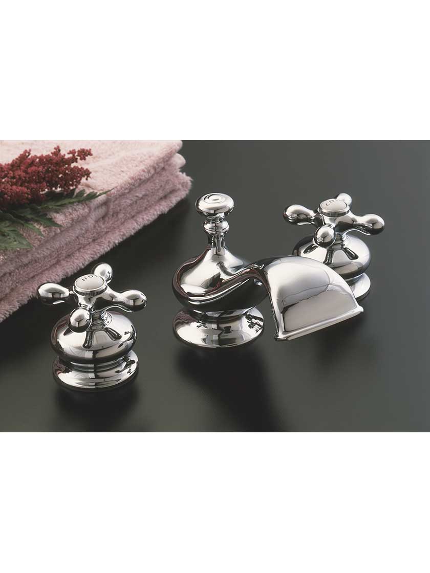 St. Andrews Widespread Bathroom Faucet with White American Cross Handles