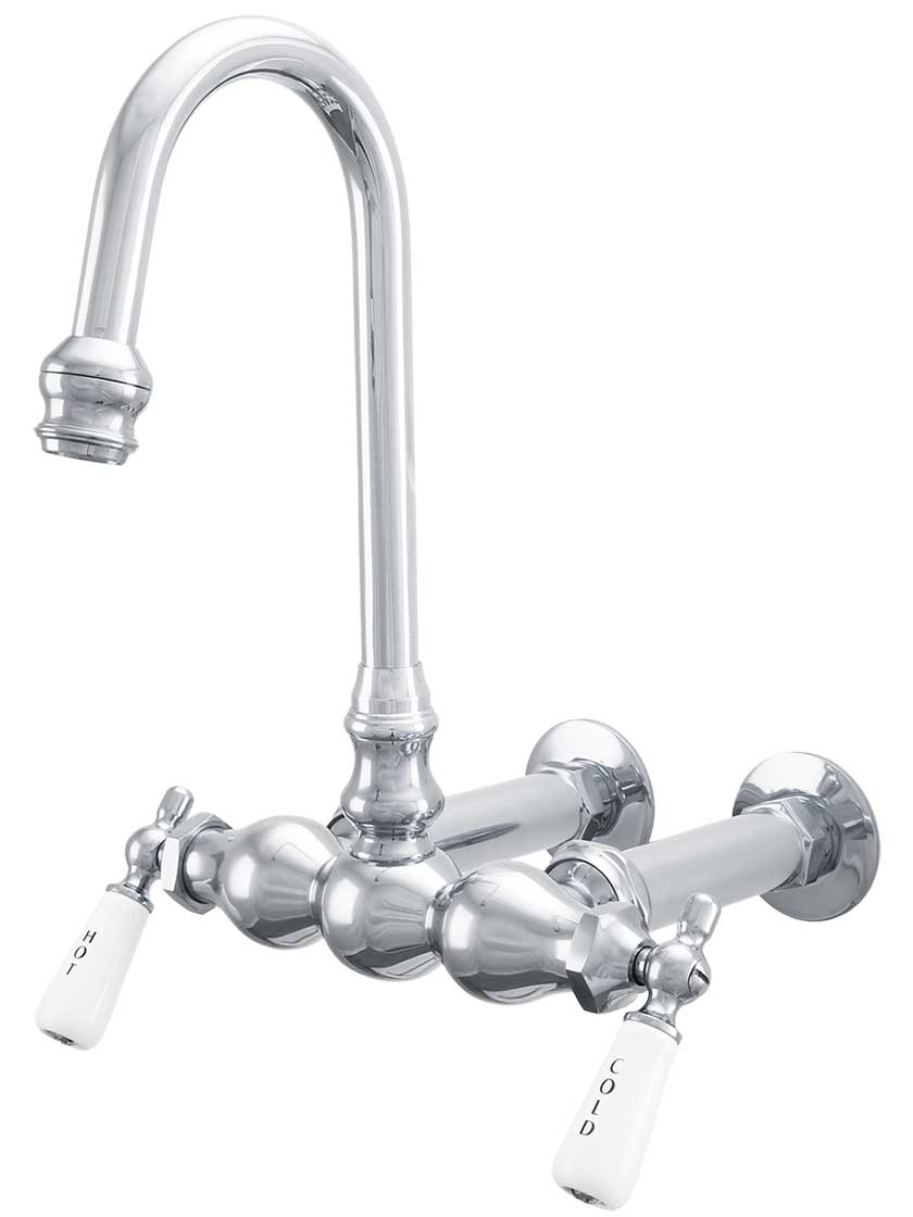 Shasta Wall-Mount Clawfoot Tub Filler with White Porcelain Levers