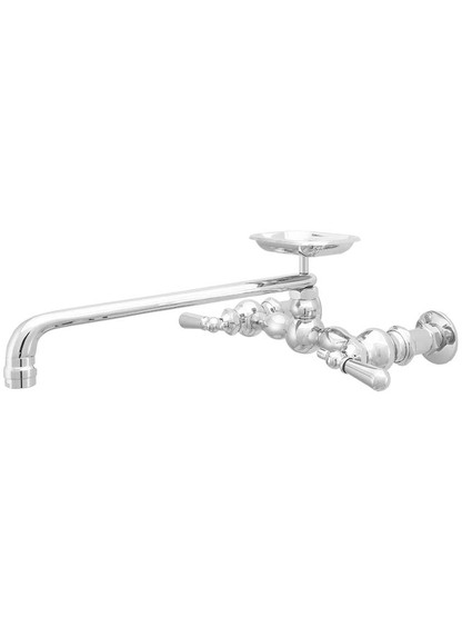 Alameda Wall Mount Long-Spout Kitchen Faucet with Rounded Levers and Soap Holder