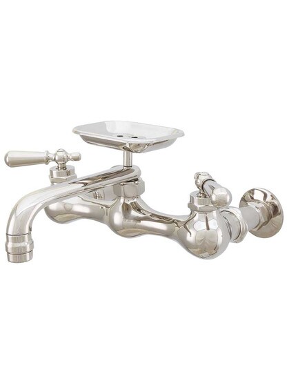 Platte Wall-Mount Kitchen Faucet with Soap Holder and Rounded Levers