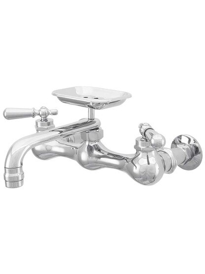Platte Wall-Mount Kitchen Faucet with Soap Holder and Rounded Levers