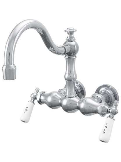 Deschutes Clawfoot Tub-Wall Mount Faucet with White Porcelain Levers