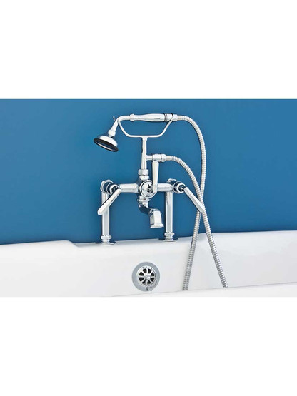 Mississippi Deck-Mount Clawfoot Tub Faucet with Hexagonal Levers and Hand Shower