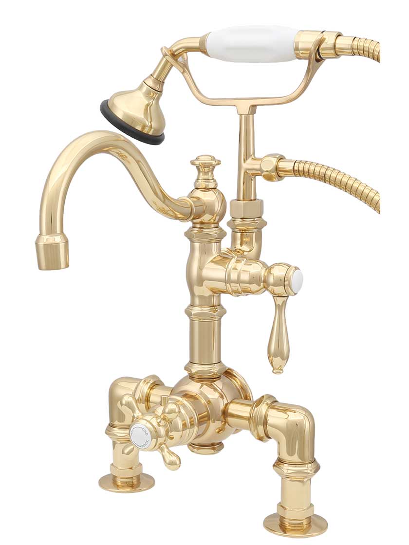 Deschutes Thermostatic Deck-Mount Clawfoot Tub Faucet with Hand Shower and American Levers