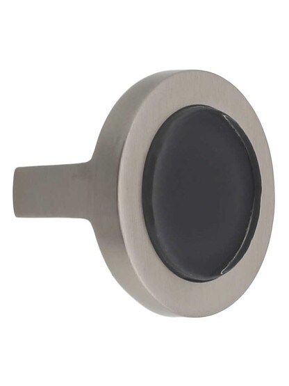 Spa Round Cabinet Knob with Black Glass Inlay