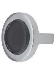 Spa Round Cabinet Knob with Black Glass Inlay