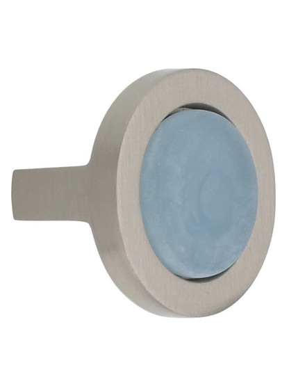Spa Round Cabinet Knob with Blue Glass Inlay