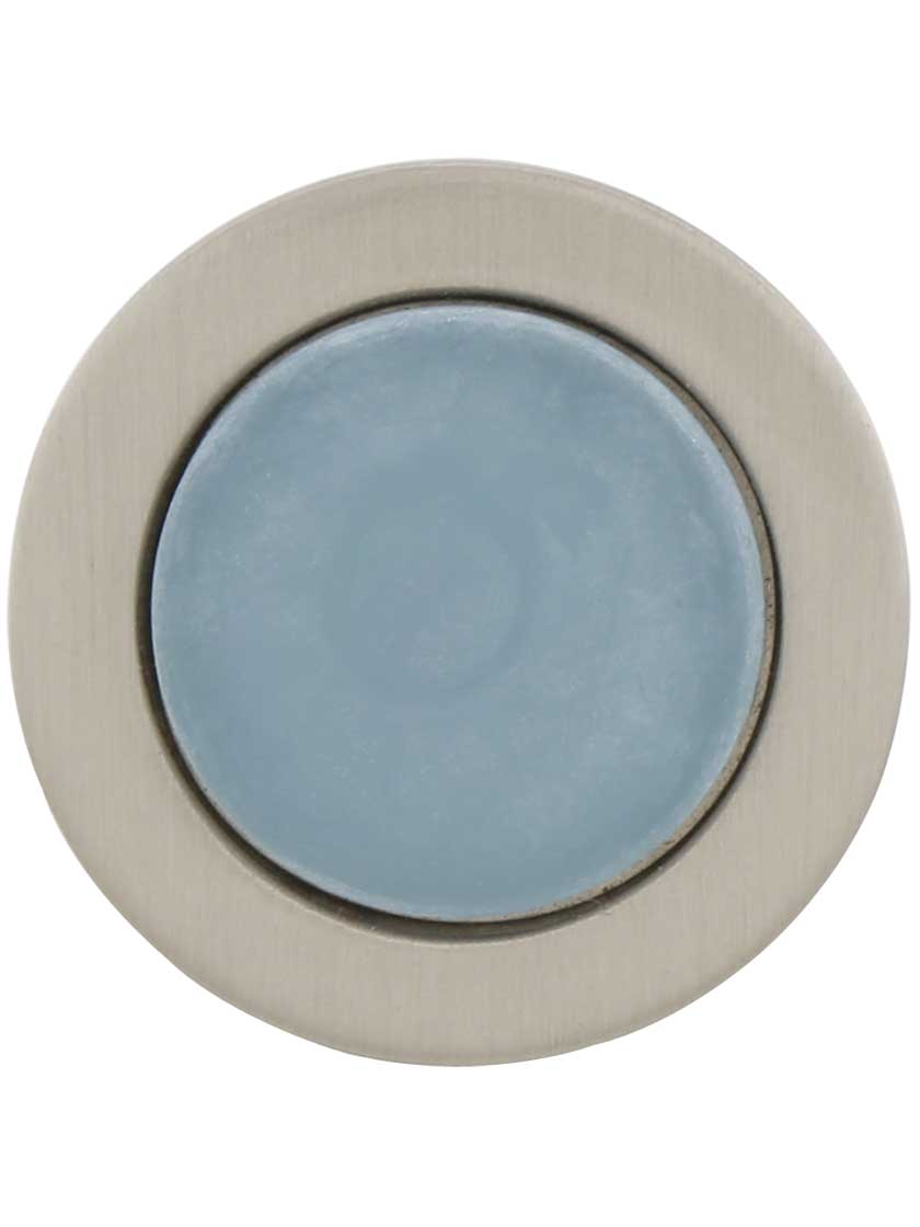 Alternate View 2 of Spa Round Cabinet Knob with Blue Glass Inlay.