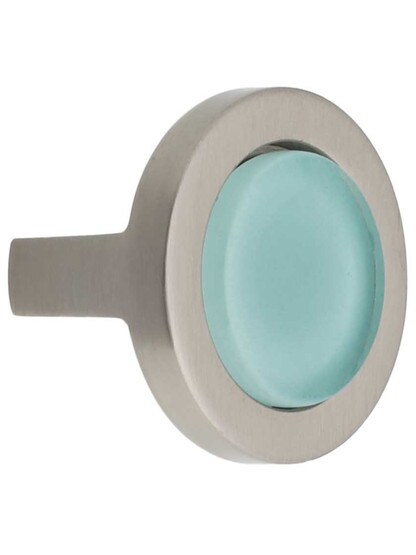Spa Round Cabinet Knob with Green Glass Inlay