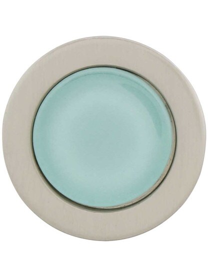 Alternate View 2 of Spa Round Cabinet Knob with Green Glass Inlay.