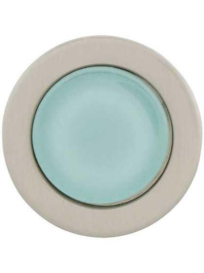 Spa Round Cabinet Knob with Green Glass Inlay