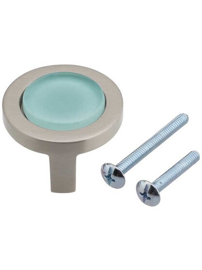 Alternate View 3 of Spa Round Cabinet Knob with Green Glass Inlay.
