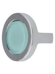 Spa Round Cabinet Knob with Green Glass Inlay