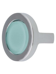 Spa Round Cabinet Knob with Green Glass Inlay.