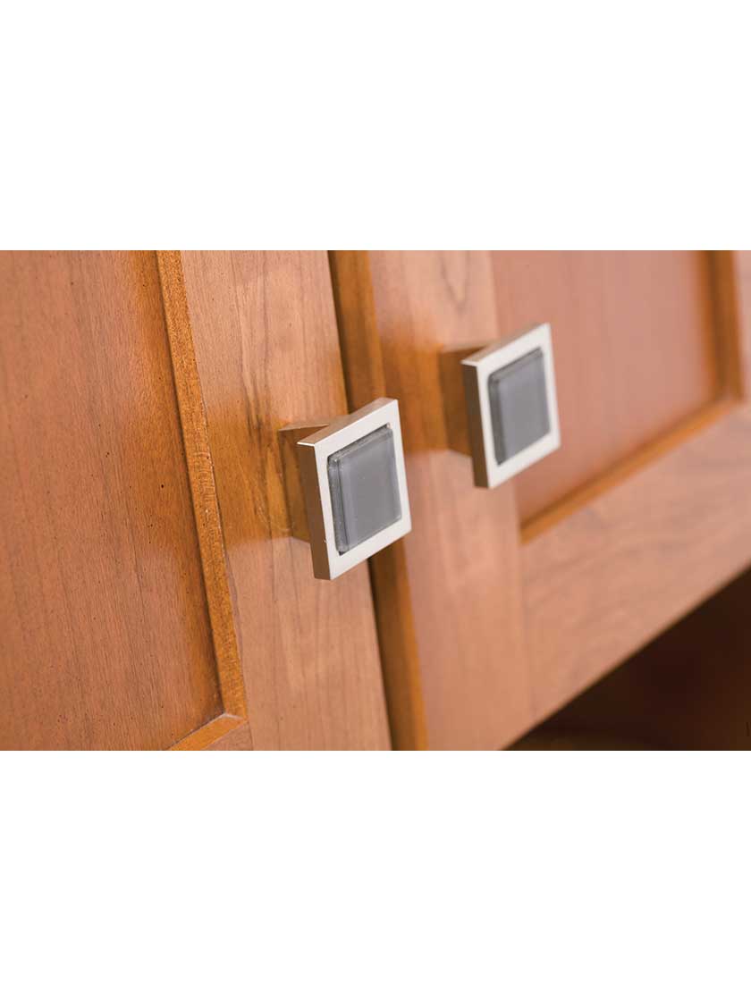 Alternate View 4 of Spa Square Cabinet Knob with Black Glass Inlay.