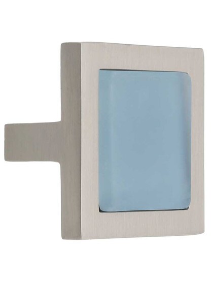 Spa Square Cabinet Knob with Blue Glass Inlay