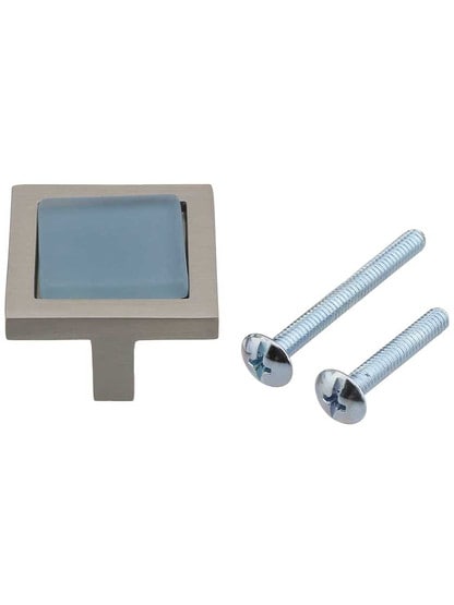 Alternate View 3 of Spa Square Cabinet Knob with Blue Glass Inlay.