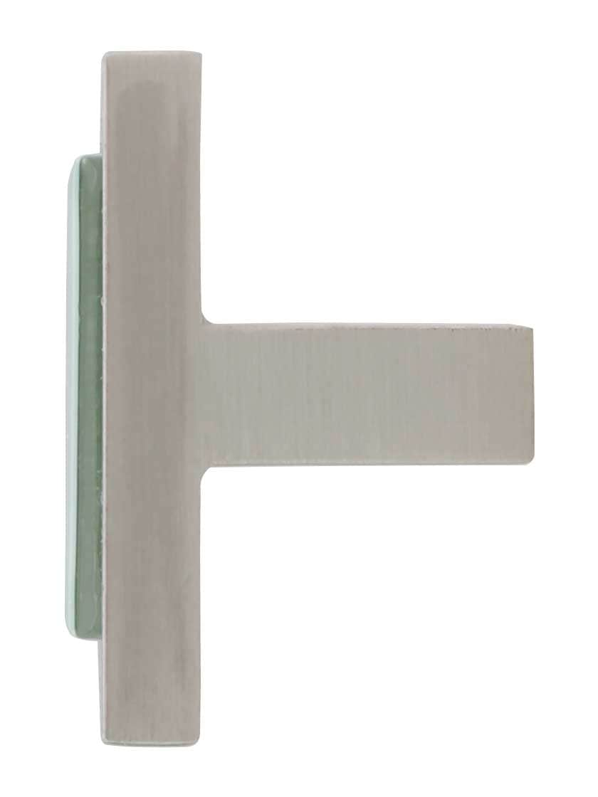 Alternate View of Spa Square Cabinet Knob with Green Glass Inlay.