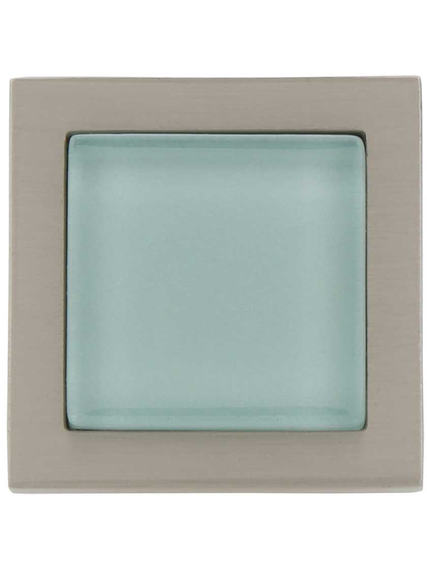 Alternate View 2 of Spa Square Cabinet Knob with Green Glass Inlay.