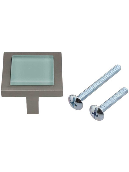 Spa Square Cabinet Knob with Green Glass Inlay