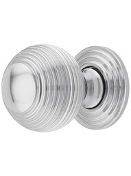Solid-Brass Reeded Round Knob with Rosette - 1 1/4" Diameter