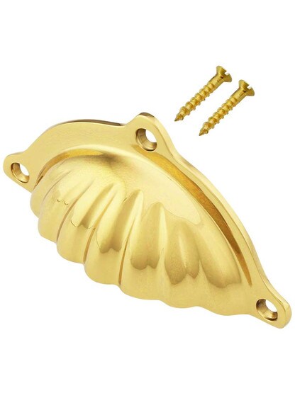 Alternate View 2 of 4 inch Scalloped Brass Bin Pull