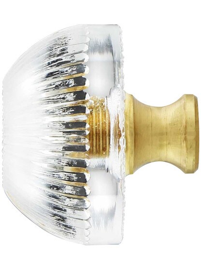 Alternate View of Fluted Round Crystal Knob with Solid Brass Base.