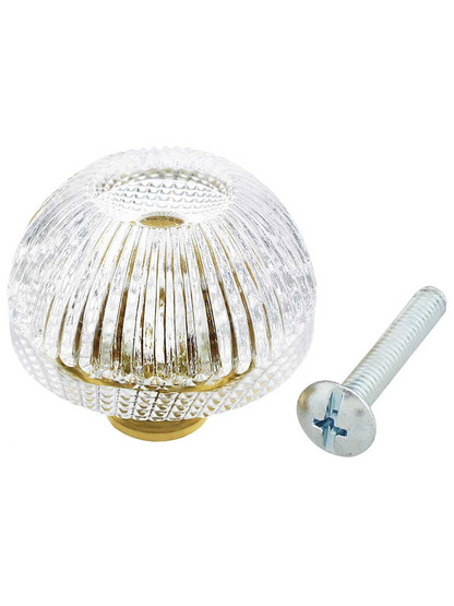 Alternate View 3 of Lead-Free Fluted Round Crystal Knob with Solid Brass Base.