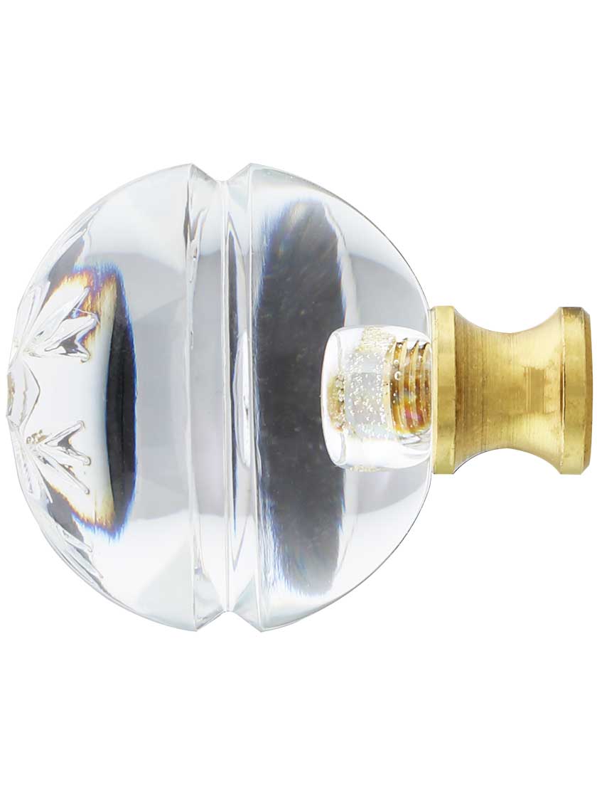 Lead Free German Crystal Knob With Etched Snowflake Top And Solid Brass Base House of Antique