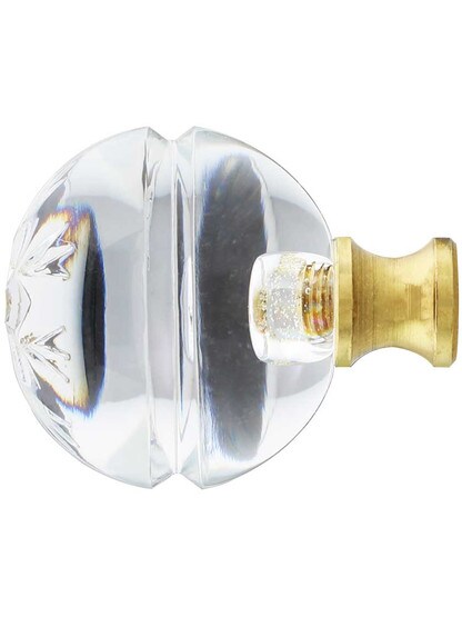 Alternate View of German Crystal Knob With Etched Snowflake Top And Solid Brass Base.