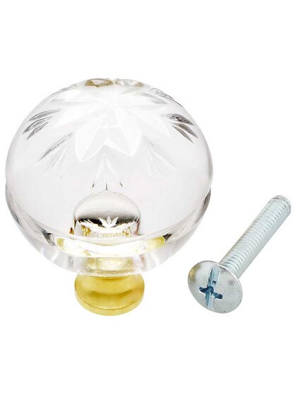 Alternate View 3 of German Crystal Knob With Etched Snowflake Top And Solid Brass Base.