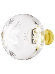 German Crystal Knob With Etched Snowflake Top And Solid Brass Base